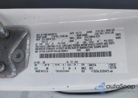 2013 Ford Escape Sel from USA, damaged, VIN 1FMCU9H91DUA15853